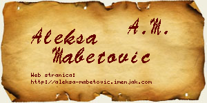 Aleksa Mabetović vizit kartica